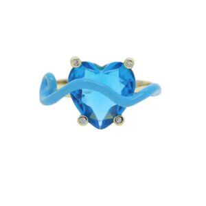 Colorful Squiggle Heart Ring with CZ and blue Enamel